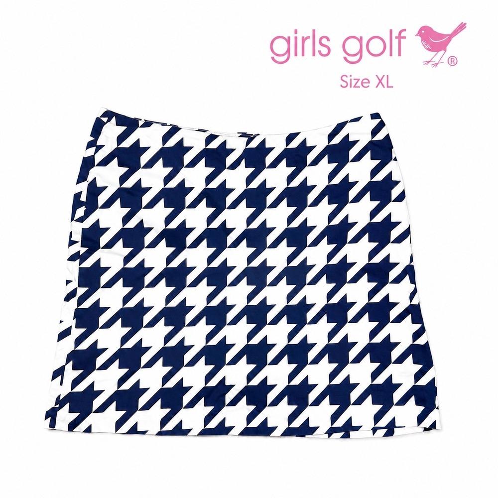 Girls Golf Houndstooth Golf Skort XL Navy White Built In Shorts Cotton Stretch